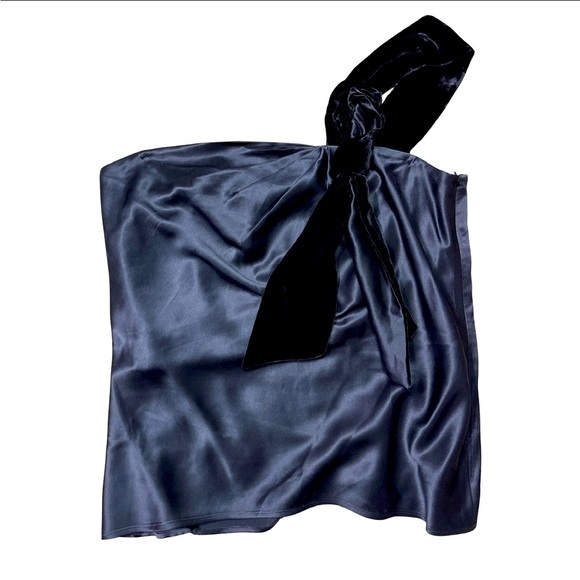 Ann Taylor‎ draped Silk One
Shoulder Top formal Black velvet detail top - Picture 1 of 10